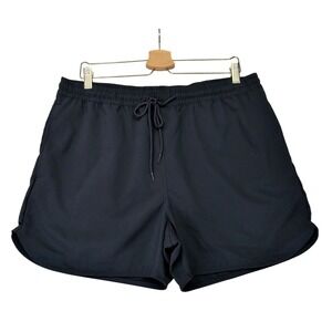 Garnet Hill Womens Navy Blue Recycled Polyester Pull On Athletic Shorts Large